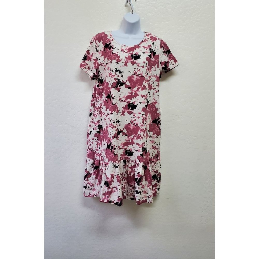 Lime N Chili Floral Tunic Pull Over Short Sleeve Blouse Black/ Pink